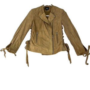 Lamarque Jacket Womens XS Suede Leather Tan Lace Up Side Biker Moto Boho Western